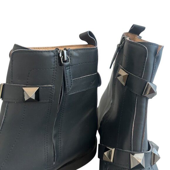 All Black Pyramid Stud Booties Boots Dark Blue Leather Luxury Size 41 10.5 Women - Picture 10 of 12